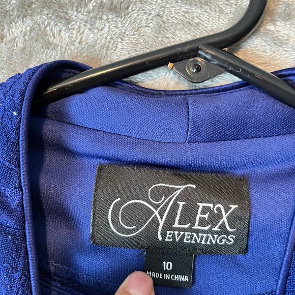 Alex Evenings Glittered Two Piece Dress Set Modest Dress Sz 10 Electric Blue New - Picture 9 of 10